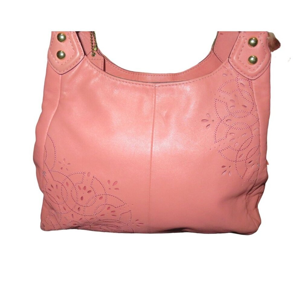 Coach 2012 Ashley Pink Leather Laser Cut Eyelet Triple Compartment Hobo Bag - Picture 2 of 14